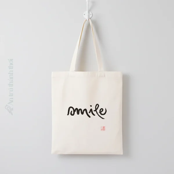 Túi vải canvas thư pháp Smile